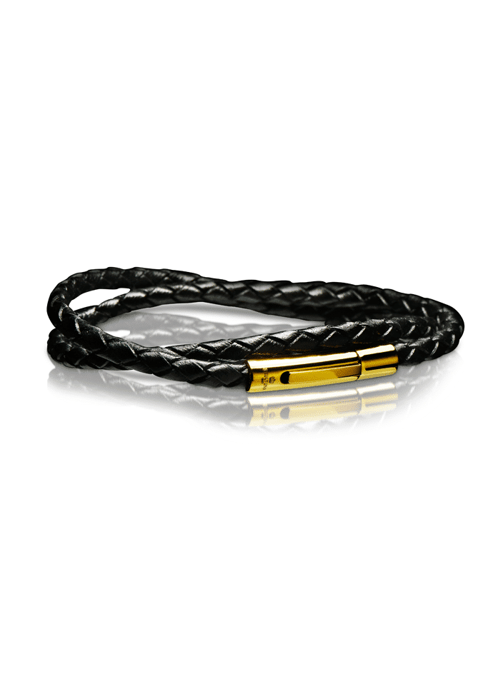 Thin two rows black leather bracelet 40 cm