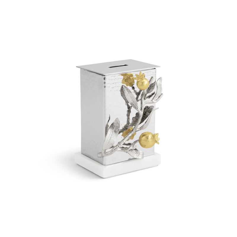 Pomegranate Silver & Gold Tzedakah Box