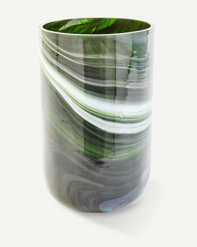 Marbled Glass Vase - M - Dark green