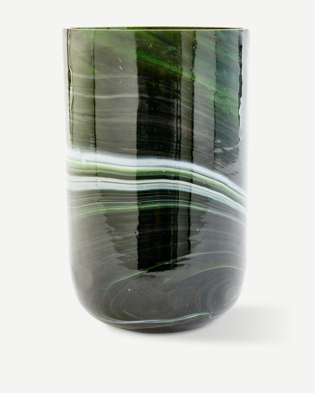 Vase en verre marbré - M - Vert foncé