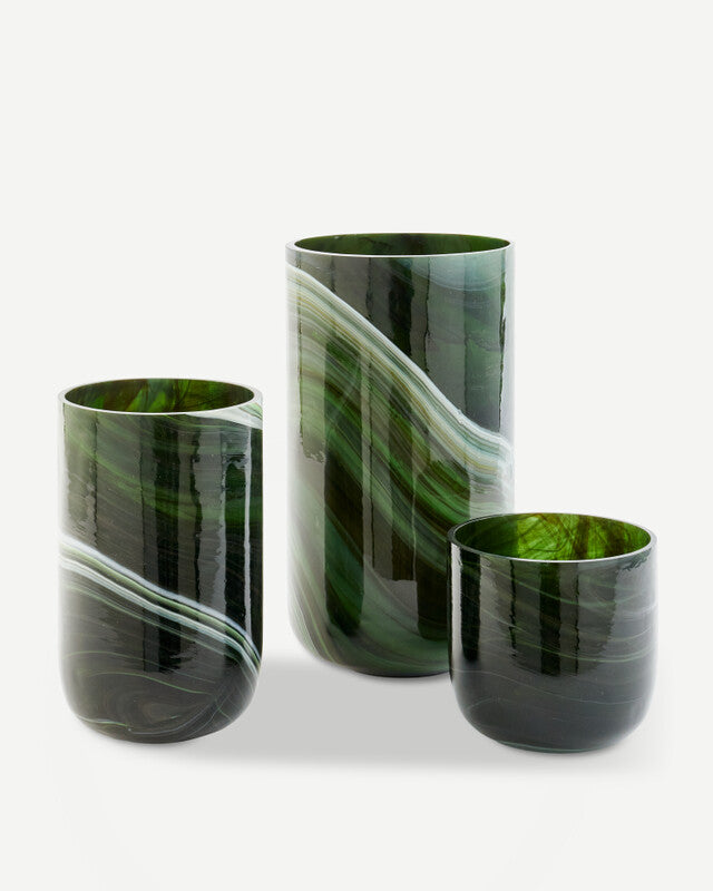Vase en verre marbré - M - Vert foncé
