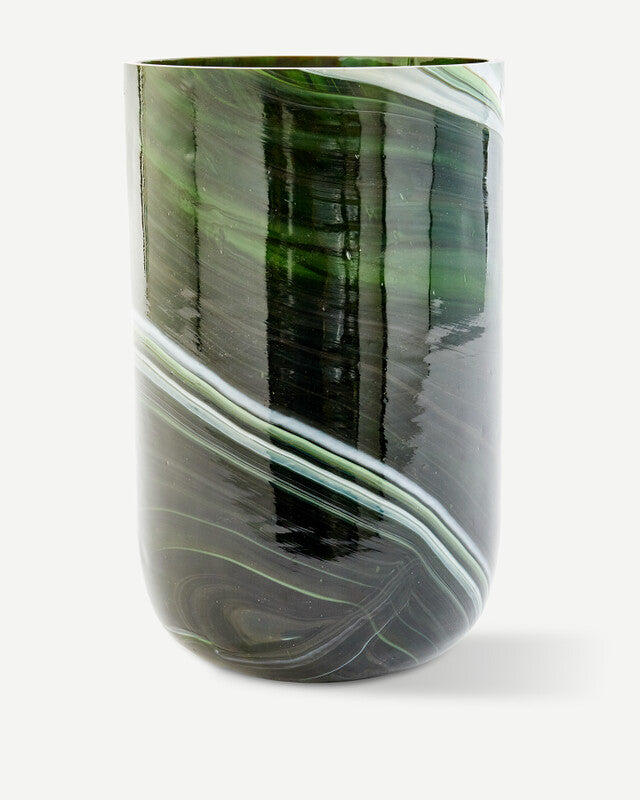 Vase en verre marbré - M - Vert foncé
