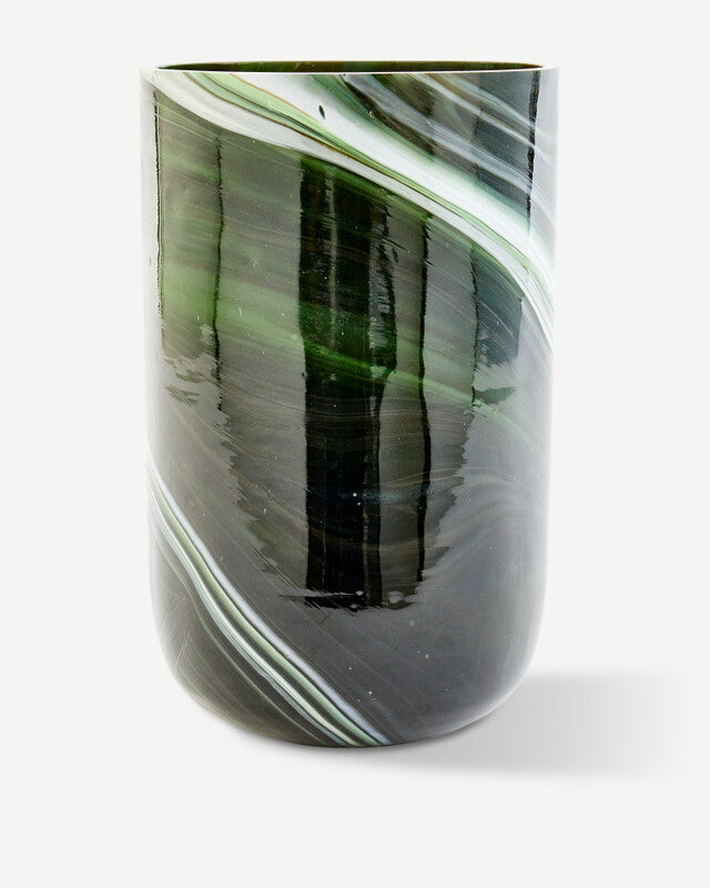 Vase en verre marbré - M - Vert foncé