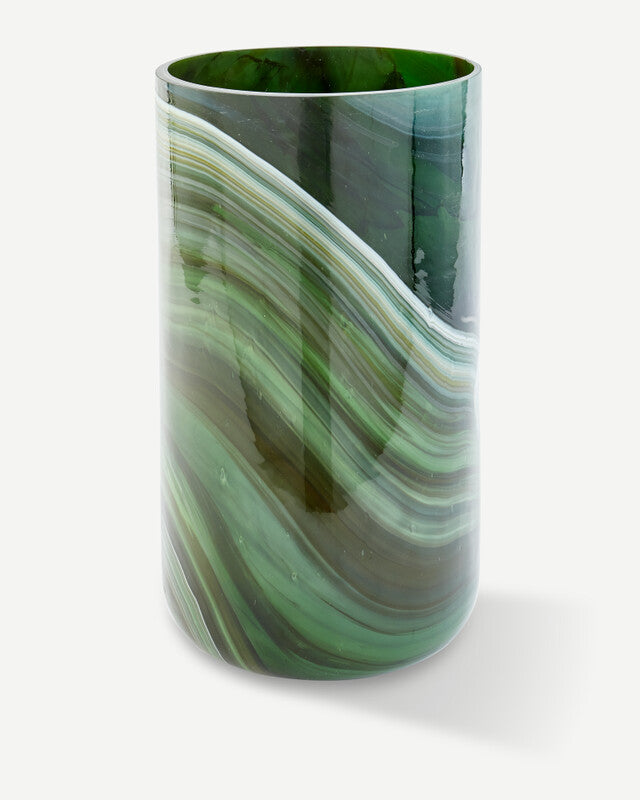Marbled Glass Vase - L - Dark green
