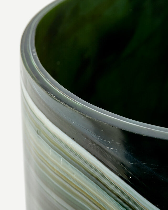 Vase en verre marbré - L - Vert foncé