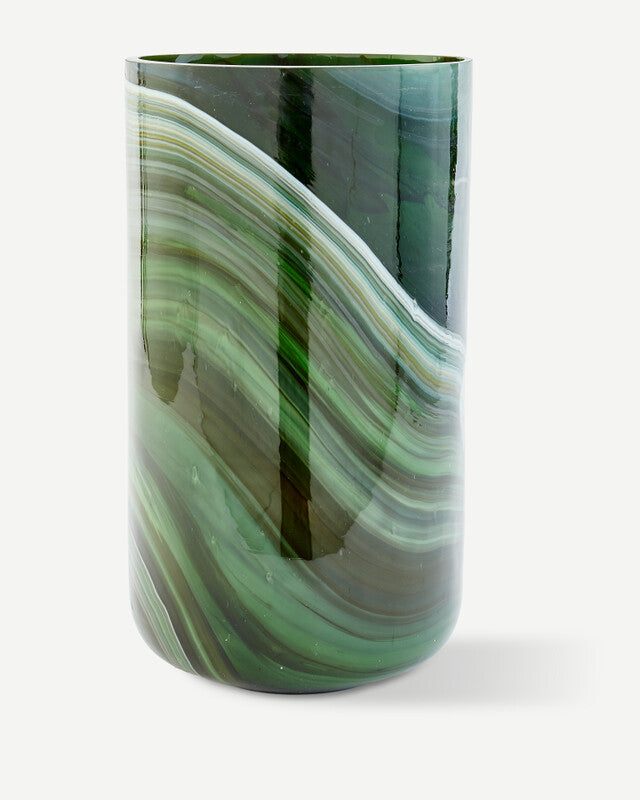 Vase en verre marbré - L - Vert foncé