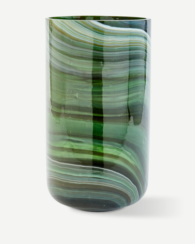 Vase en verre marbré - L - Vert foncé