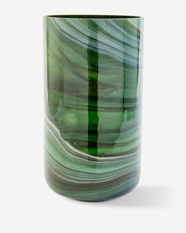 Vase en verre marbré - L - Vert foncé