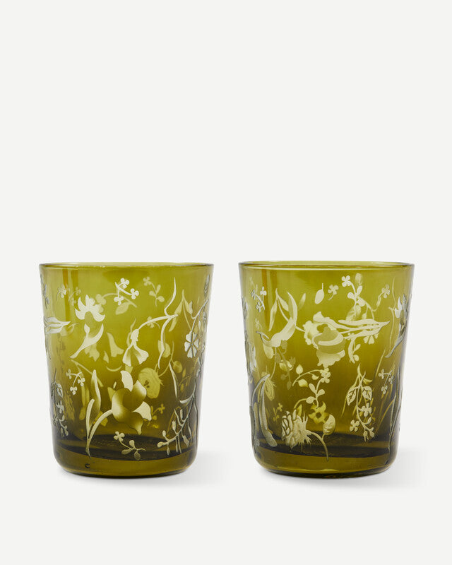 Scattered Flowers Tumblers - Dark green