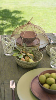 Green linen Food cover in abaca net. Suitable outdoor to protect food from insects or leaves. Practical, elegant and light. Fiorira un Giardino