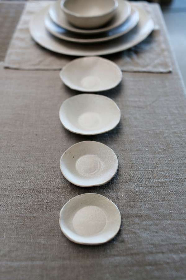 Handmade in Italy cylindrical gres coffee saucer by Fiorirà un Giardino. Drink ware coffee saucer set from natural materials and pigments.