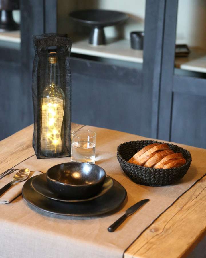Black Abaca Net Bottle Holder