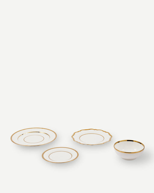 Golden Finds Plates & Bowl Set - White