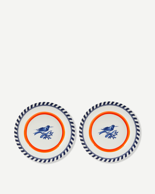 Bird Patterned Plates - Orange