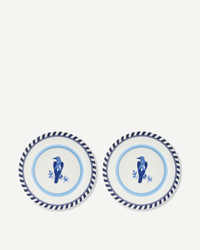 Bird Patterned Plates - Dark blue