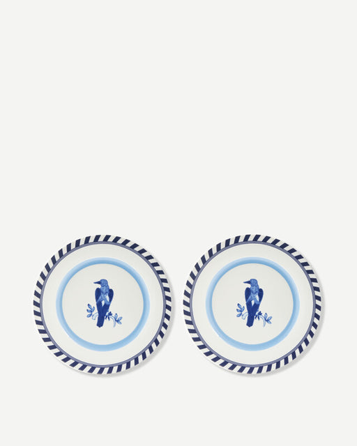 Bird Patterned Plates - Dark blue