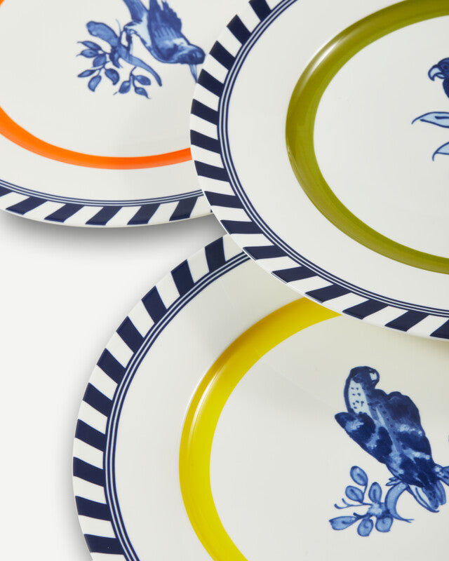 Bird Patterned Plates - Dark green