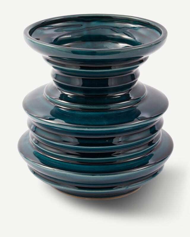 Stacked Plates Vase - Dark green