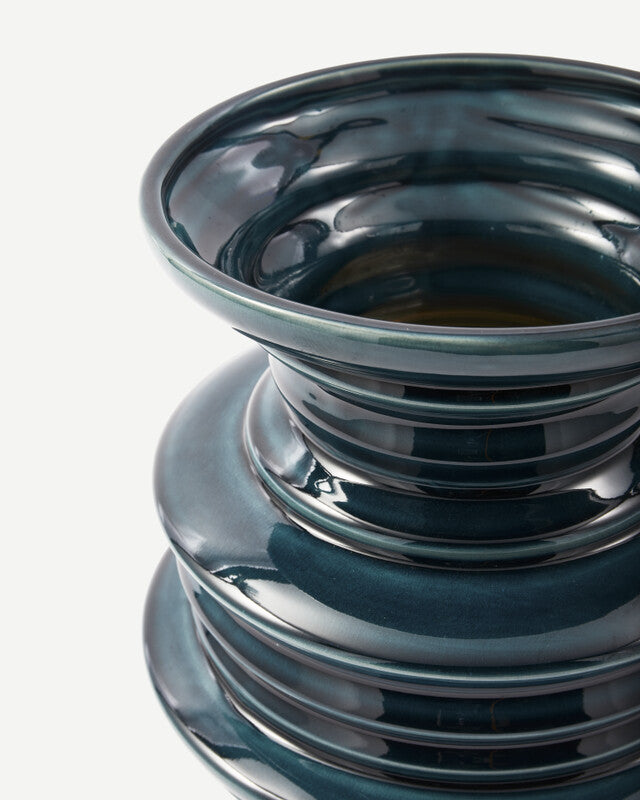 Stacked Plates Vase - Dark green