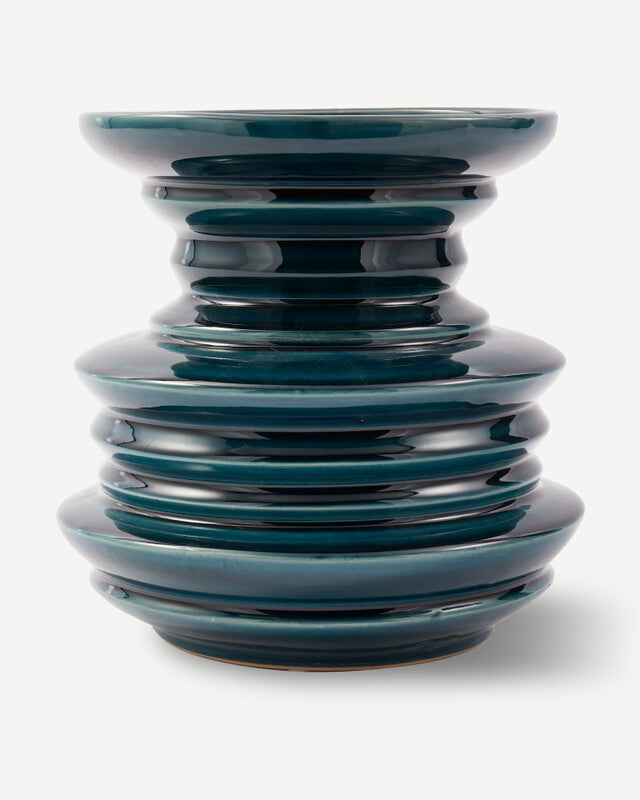 Stacked Plates Vase - Dark green