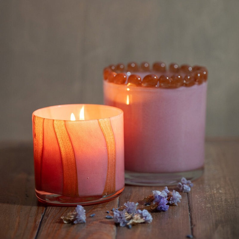 Striped blown glass candle jar PM, opaline/moka
