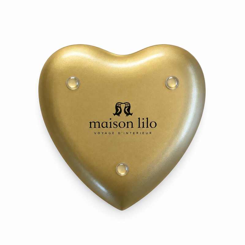 "Chambord" heart-shaped dish in enamelled metal, with a gold-coloured rim