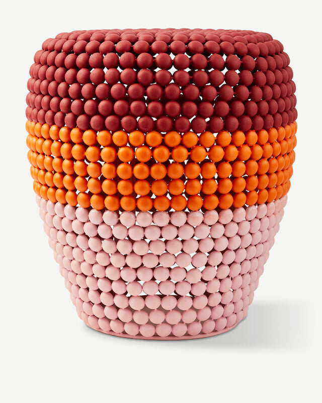 Tabouret à pois et rayures - Rouge corail
