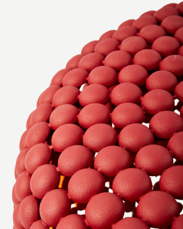 Tabouret à pois et rayures - Rouge corail