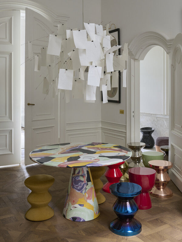 Striped Dot Stool - Dark brown