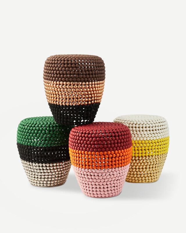 Striped Dot Stool - White