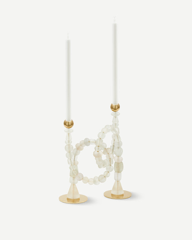 Beads Candle Holder - White