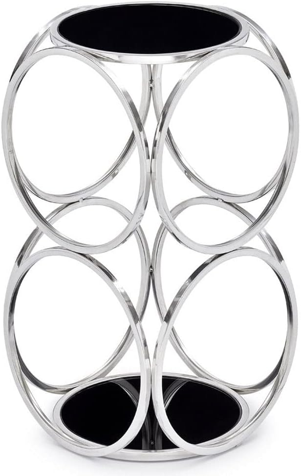 Side Table - Black Opaque Marble with Polished Stainless Steel Base