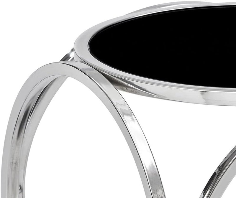 Side Table - Black Opaque Marble with Polished Stainless Steel Base