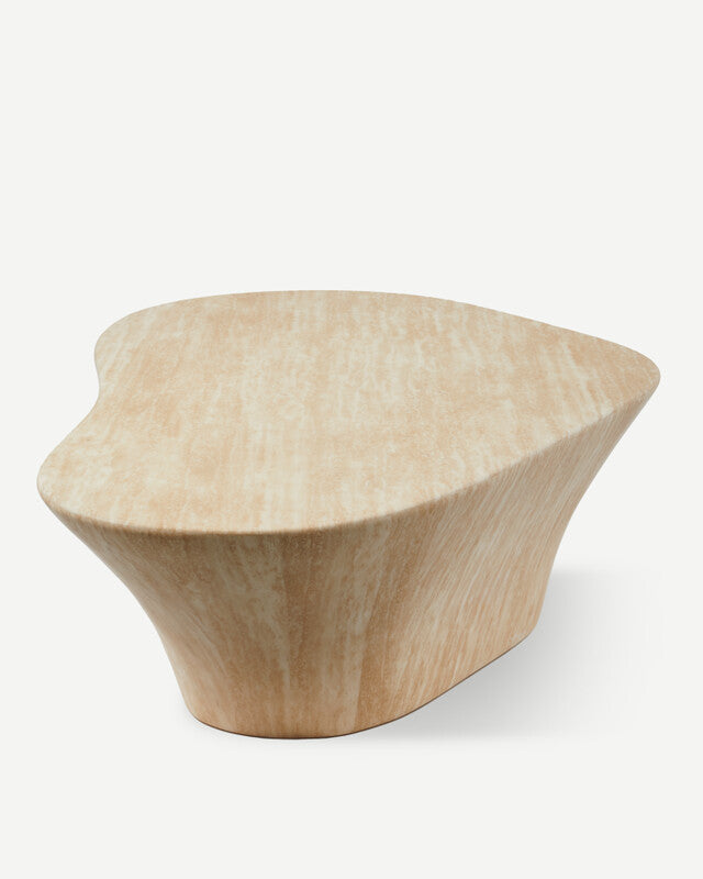 Oval Marble Look Coffee Table - L - Beige