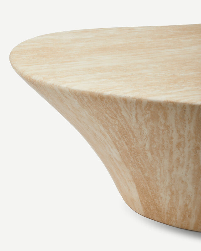Oval Marble Look Coffee Table - L - Beige