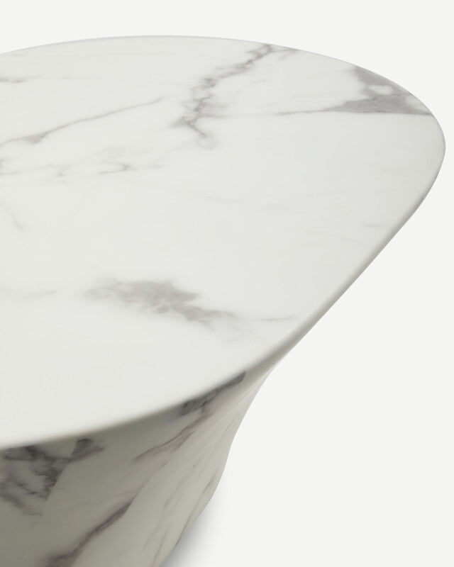 Oval Marble Look Coffee Table - L - White