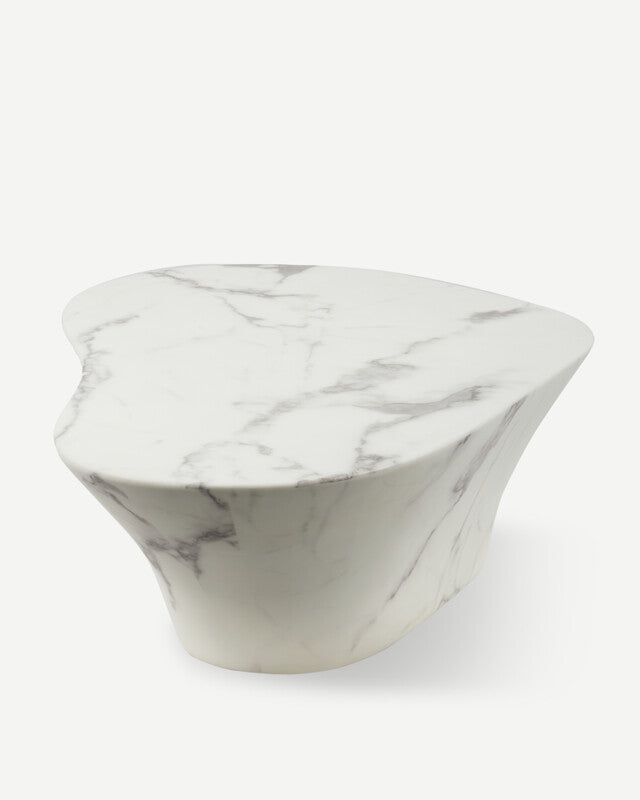 Oval Marble Look Coffee Table - L - White