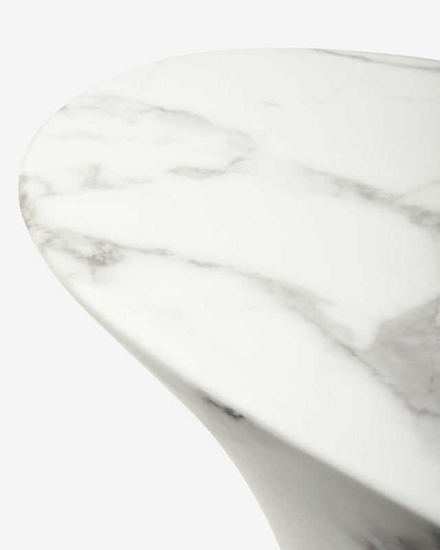 Oval Marble Look Coffee Table - L - White
