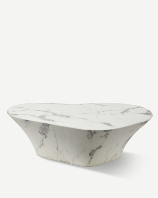 Oval Marble Look Coffee Table - L - White