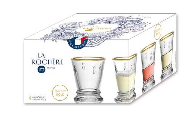 ABEILLE Set of 4 Gold-Rim Tumblers 26cl Glass