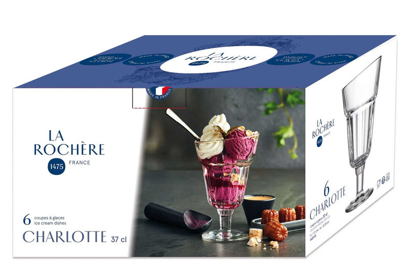 CHARLOTTE Set of 6 Ice Cream Cups 37cl Glass