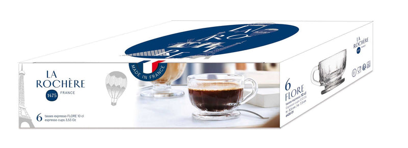 FLORE Set of 6 Espresso Cups 10cl Glass