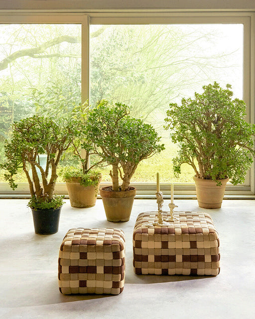 Braided Outdoor Pouf - M - Beige