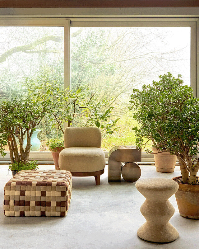 Braided Outdoor Pouf - L - Beige