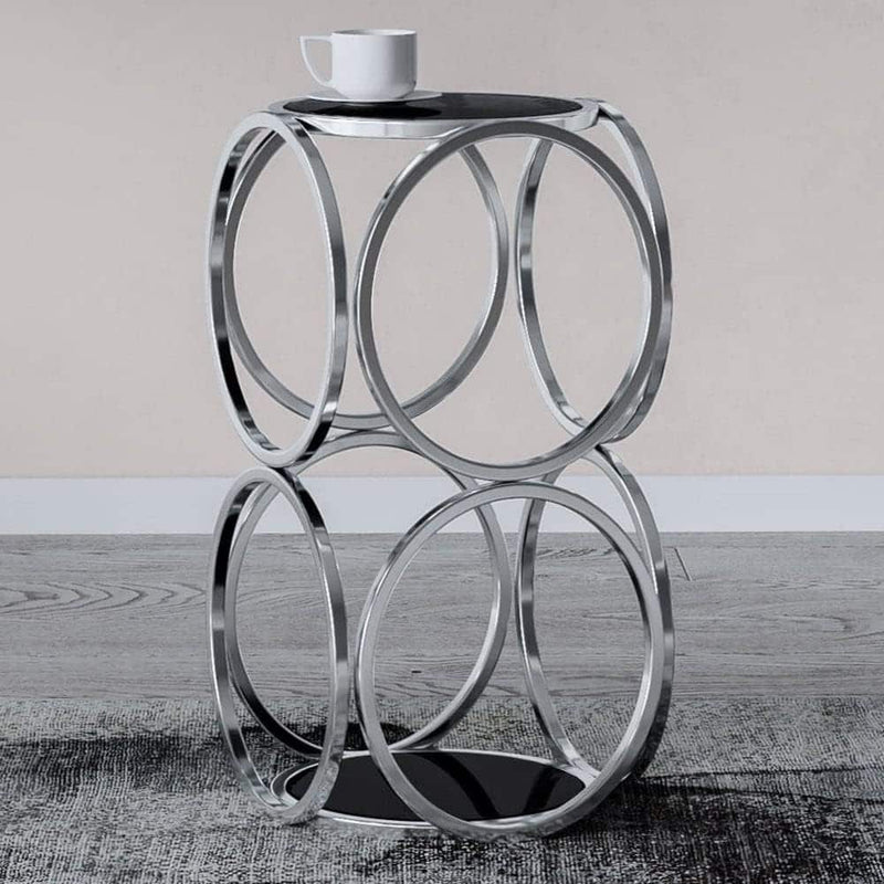 Side Table - Black Opaque Marble with Polished Stainless Steel Base