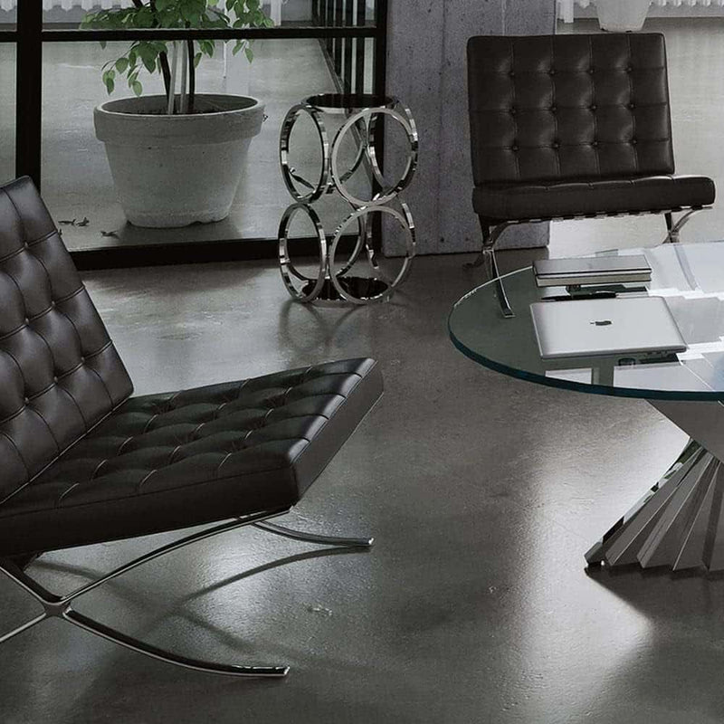 Side Table - Black Opaque Marble with Polished Stainless Steel Base