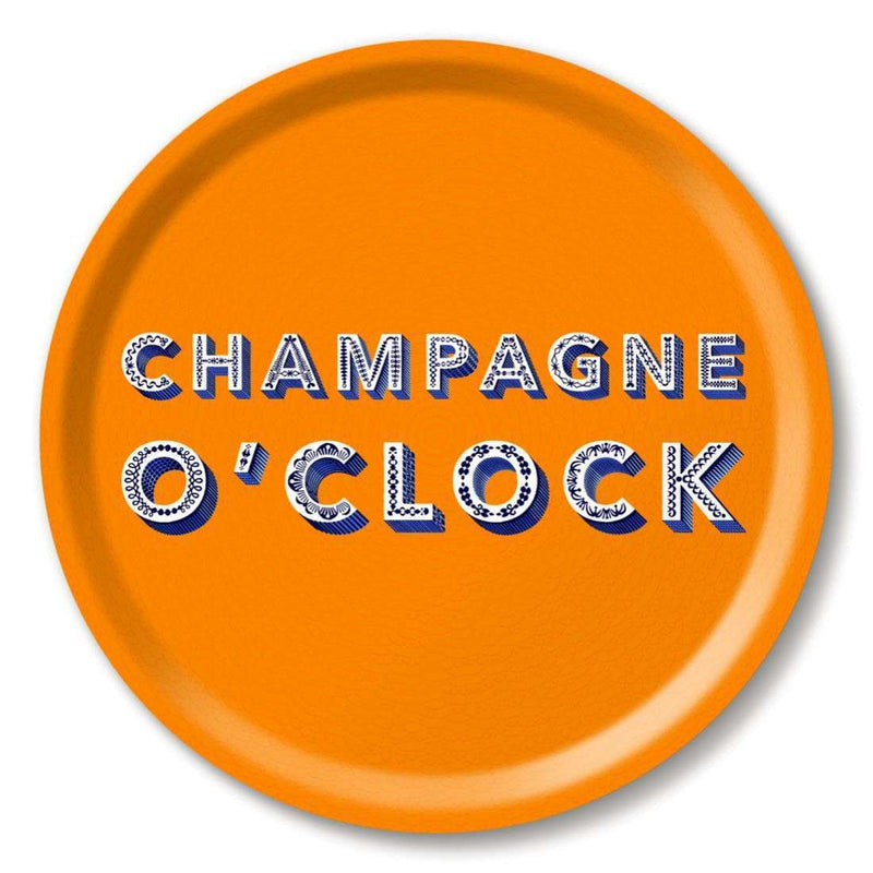 Champagne O'Clock Tray Handcrafted on the Swedish island of Öland using Scandinavian birch wood. Jamida of Sweden. Dishwasher safe