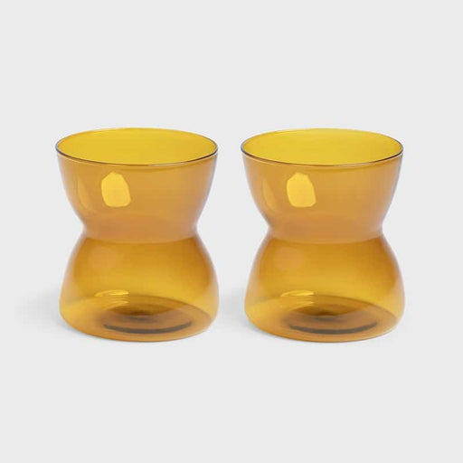 2 amber colored glasses