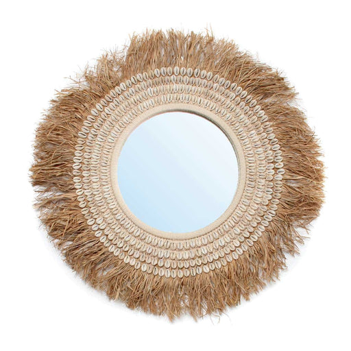 natural handcrafted mirror raffia and shell bazar bizar