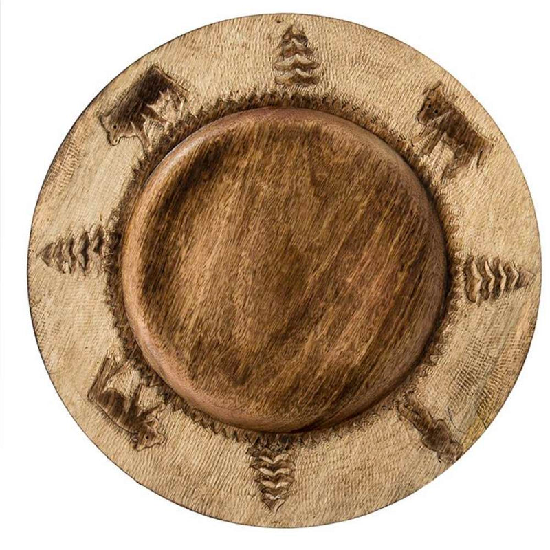 Round Wooden Cow Charger Plate